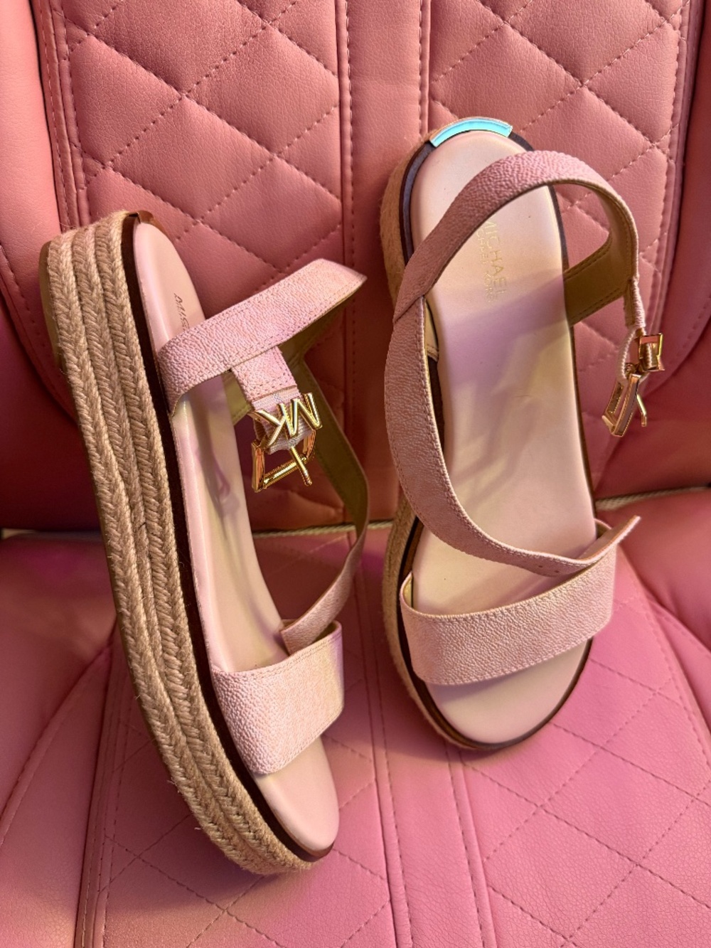 Michael Kors Blush Pink Espadrille Platform Sandals Size 10 EUC